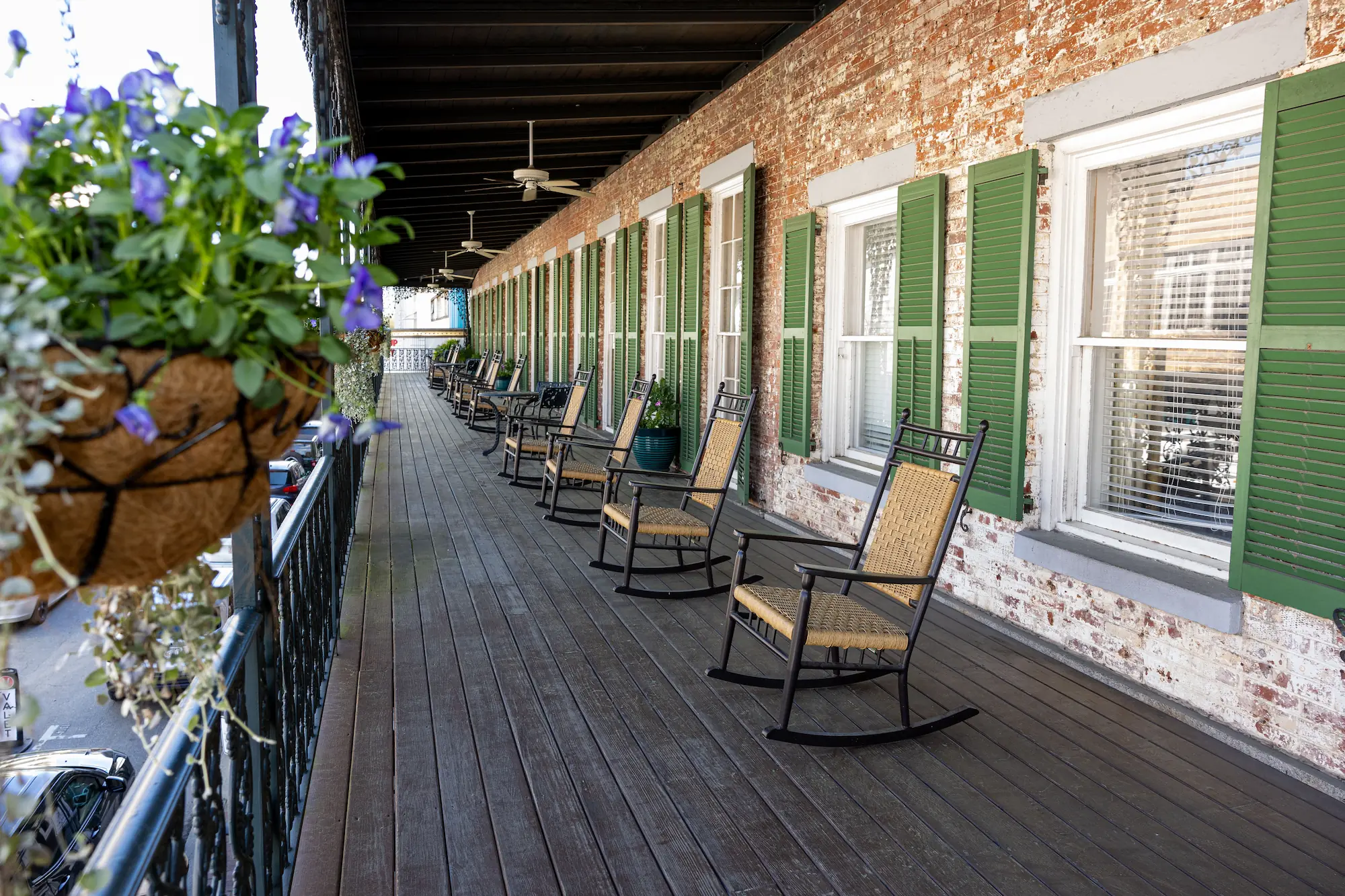 the veranda outside the Balcony King room at the Marshall House hotel