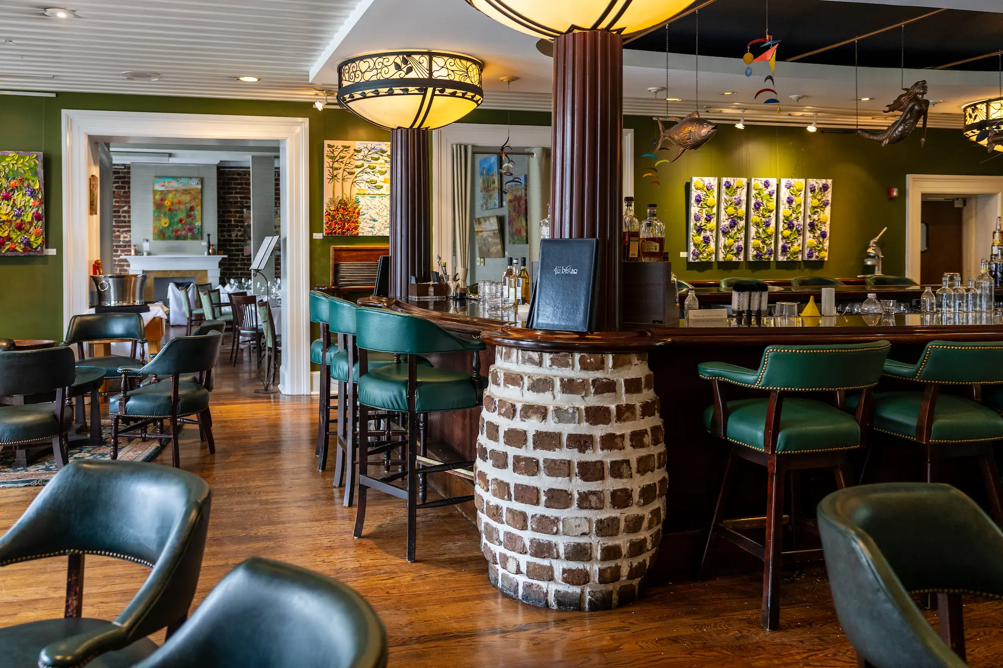 a view of the bar at Bistro 45, with the dining room in the background