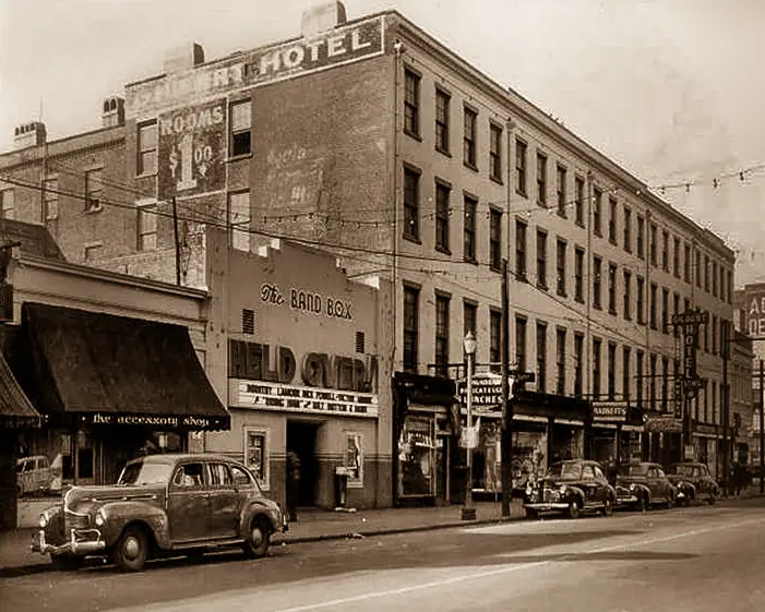 A historic photo of the Marshall House during its time as "The Gilbert Hotel"