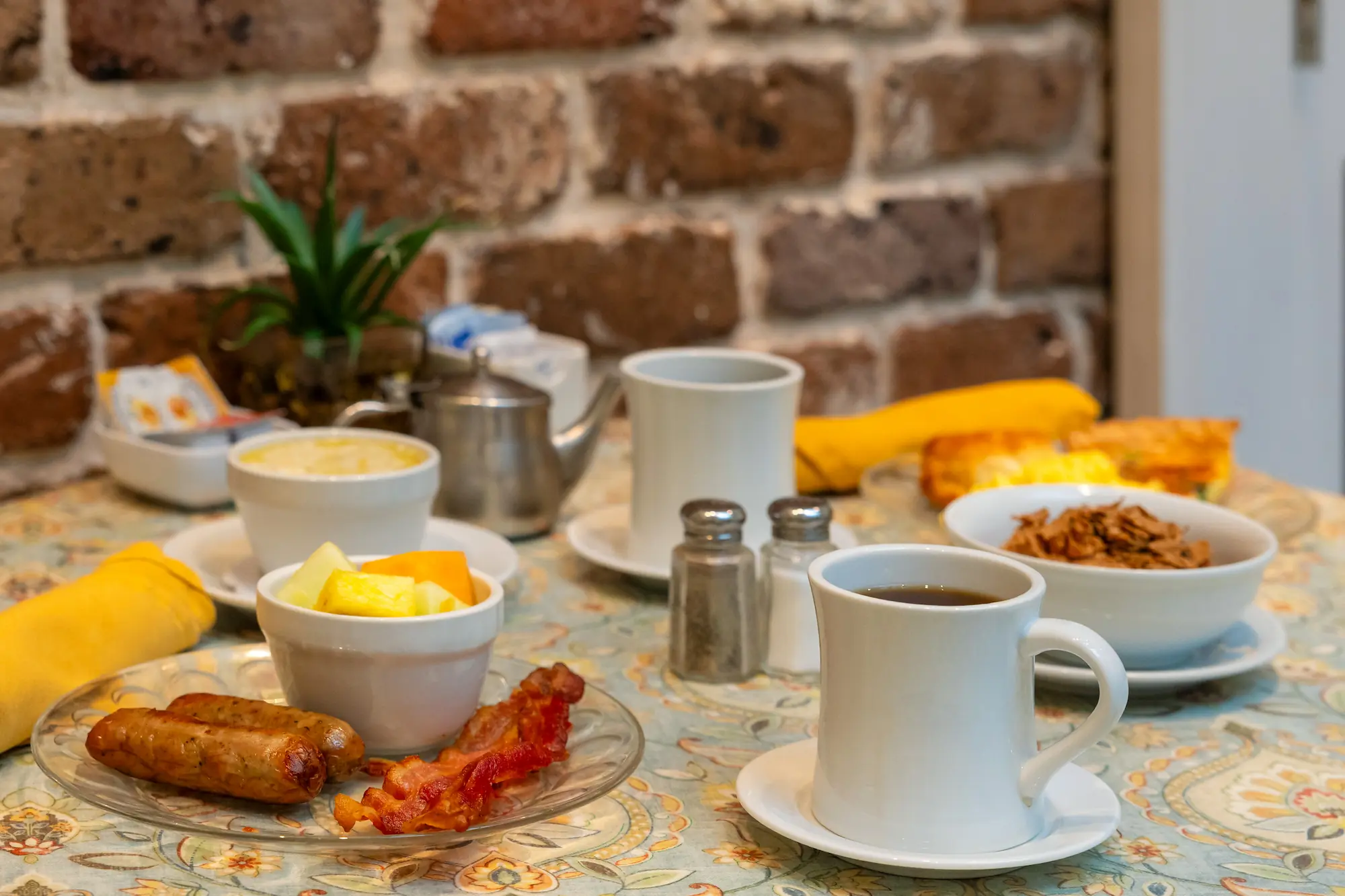 A breakfast spread from Bistro 45 in the atrium of the Marshall House