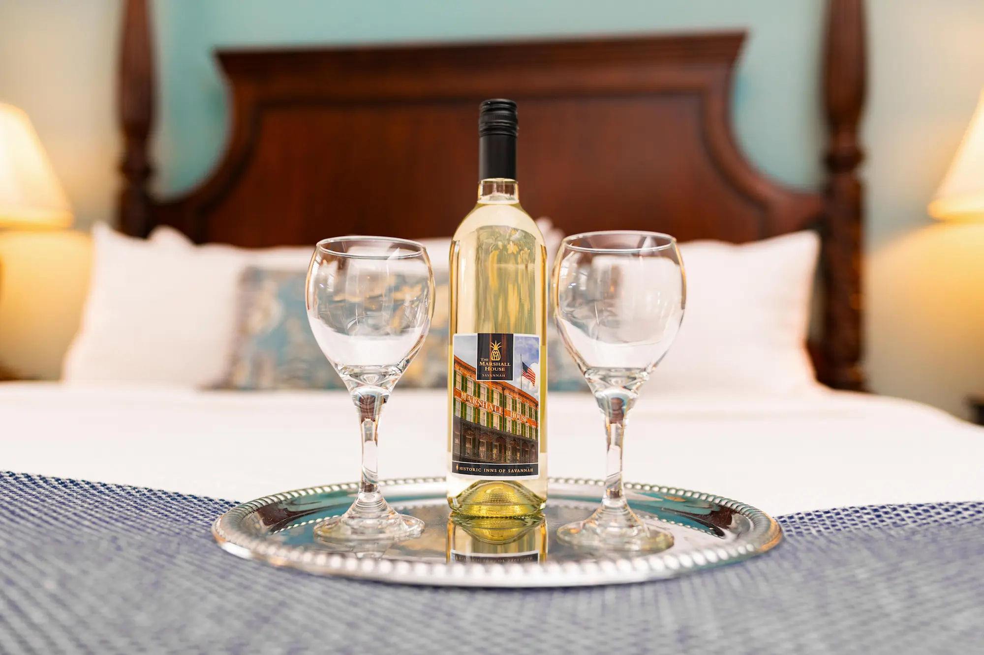 A bottle of white wine at the Marshall House Historic Savannah Hotel