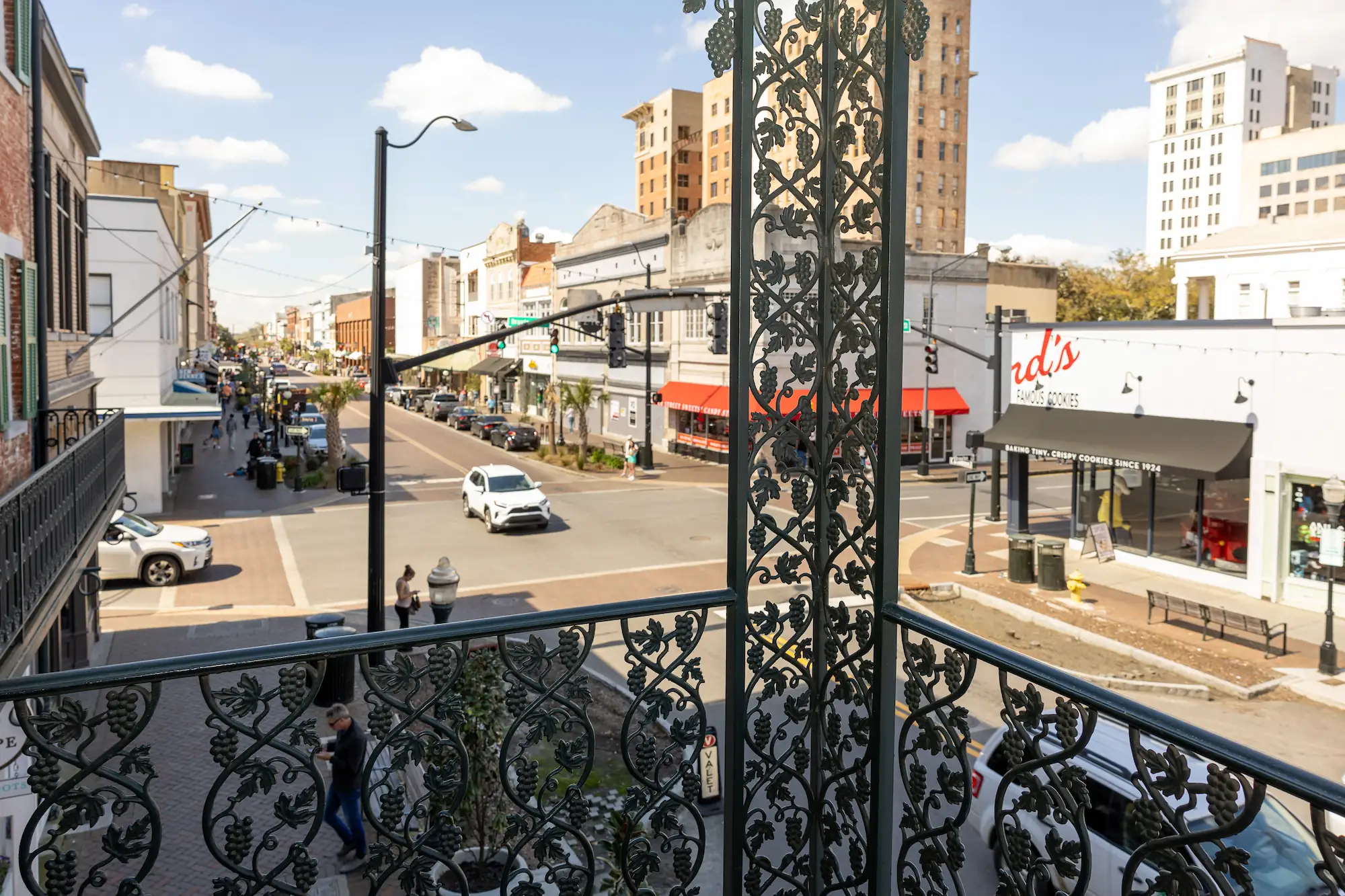 detail of the cast iron veranda of the Marshall House in Savannah Georgia